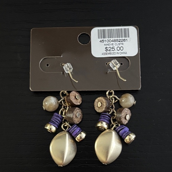 Chico's Gold and Purple Beaded Earrings NWT - Picture 3 of 3